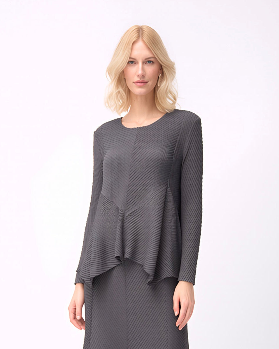 Pleated  Flare Blouse - Grey