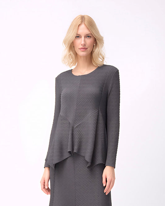 Pleated  Flare Blouse - Grey