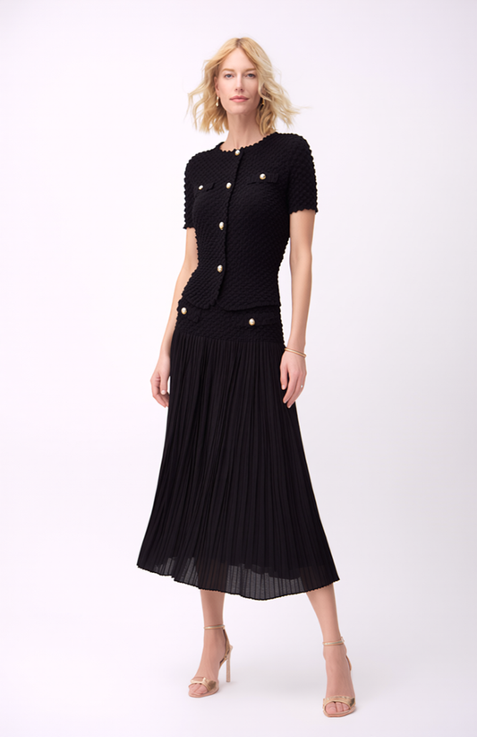 Pleated Chanel look mock pockets skirt ( Black )