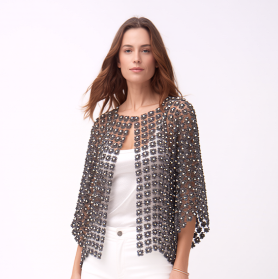 Short Lace coverup with all over Pearls attached  (Black)