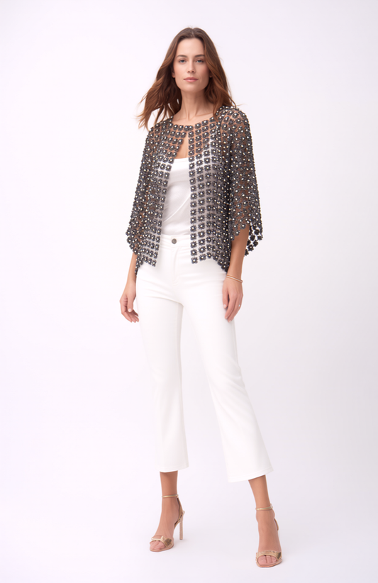 Short Lace coverup with all over Pearls attached  (Black)