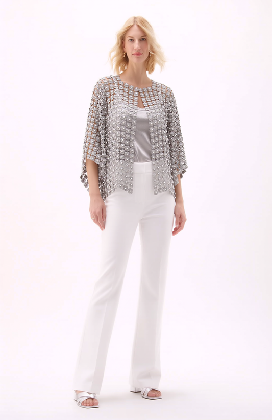 Short Lace coverup with all over Pearls attached  (Silver)