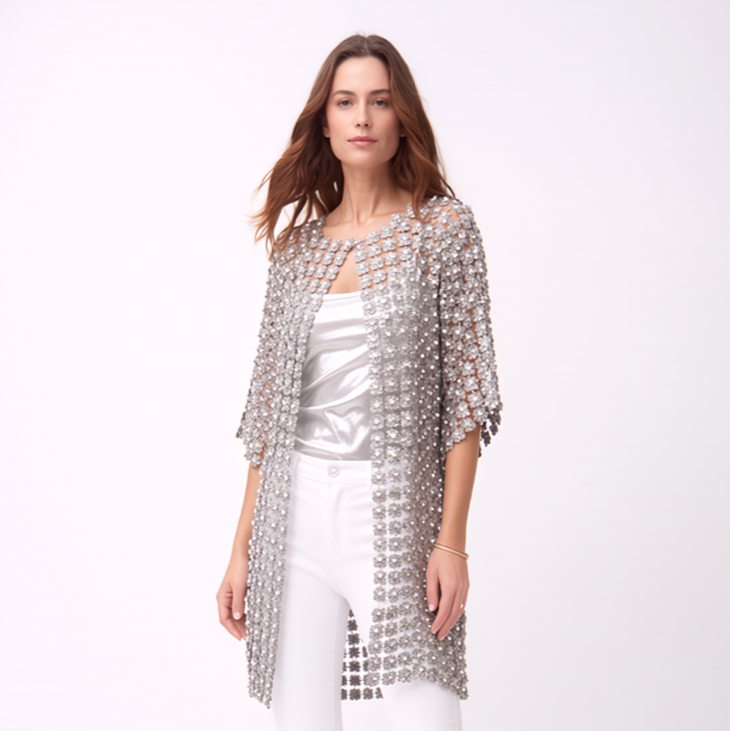 Long Lace coverup with all over Pearls attached  (Silver)