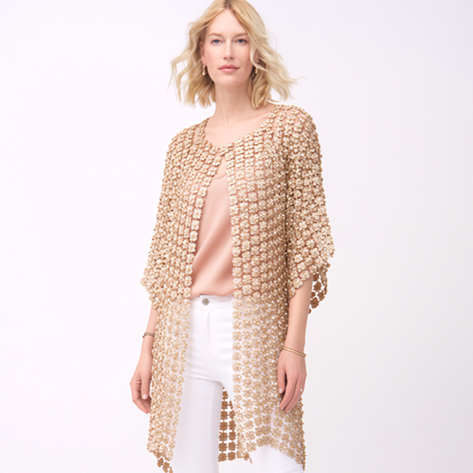 Long Lace coverup with all over Pearls attached  (Champagne)