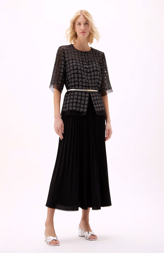 Short Lace Organza shirt with 3/4 sleeves  (Black)