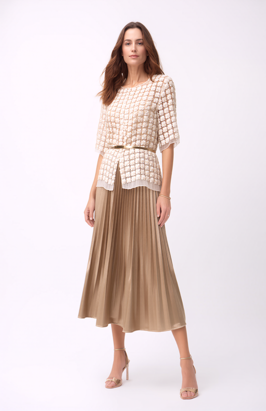 Pleating Crushed Sateen Skirt (Champagne)