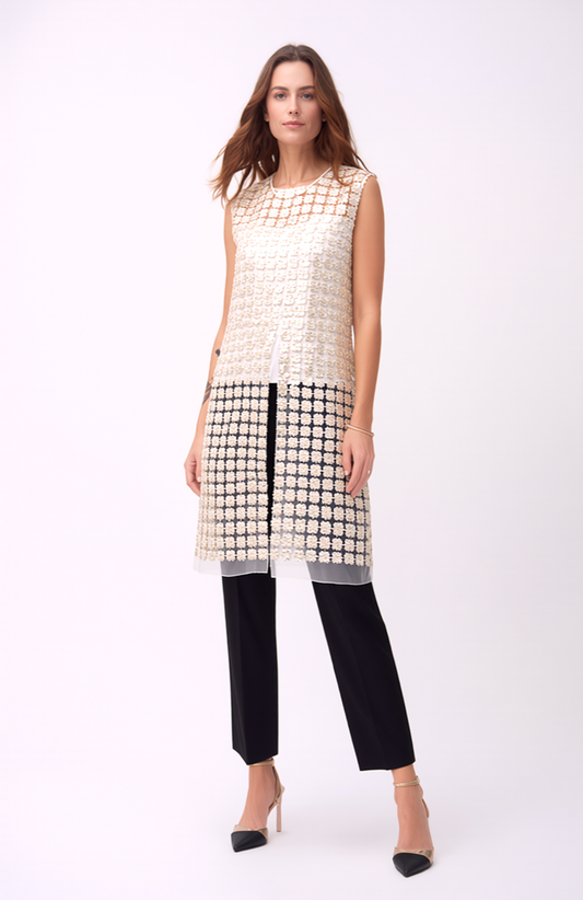 Lace Organza sleeveless Vest  (Ivory)