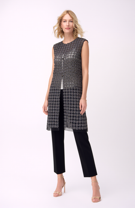 Lace Organza sleeveless Vest  (Black)