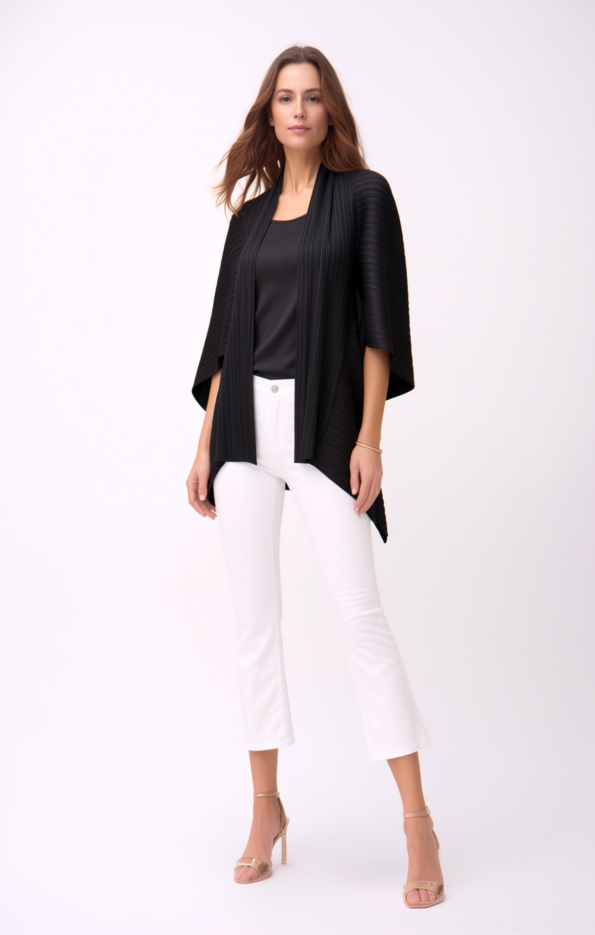 2-Way Pleated Kimono Jacket ‚One Size- Black