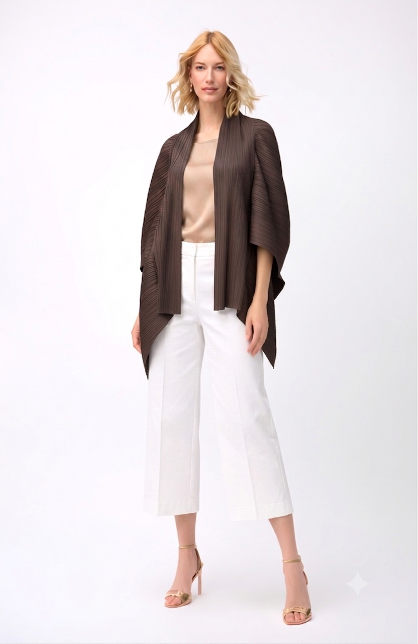 2-Way Pleated Kimono Jacket ‚One Size- BROWN