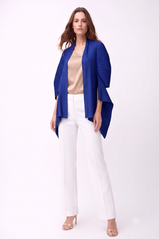 2-Way Pleated Kimono Jacket – One Size- Royal Blue