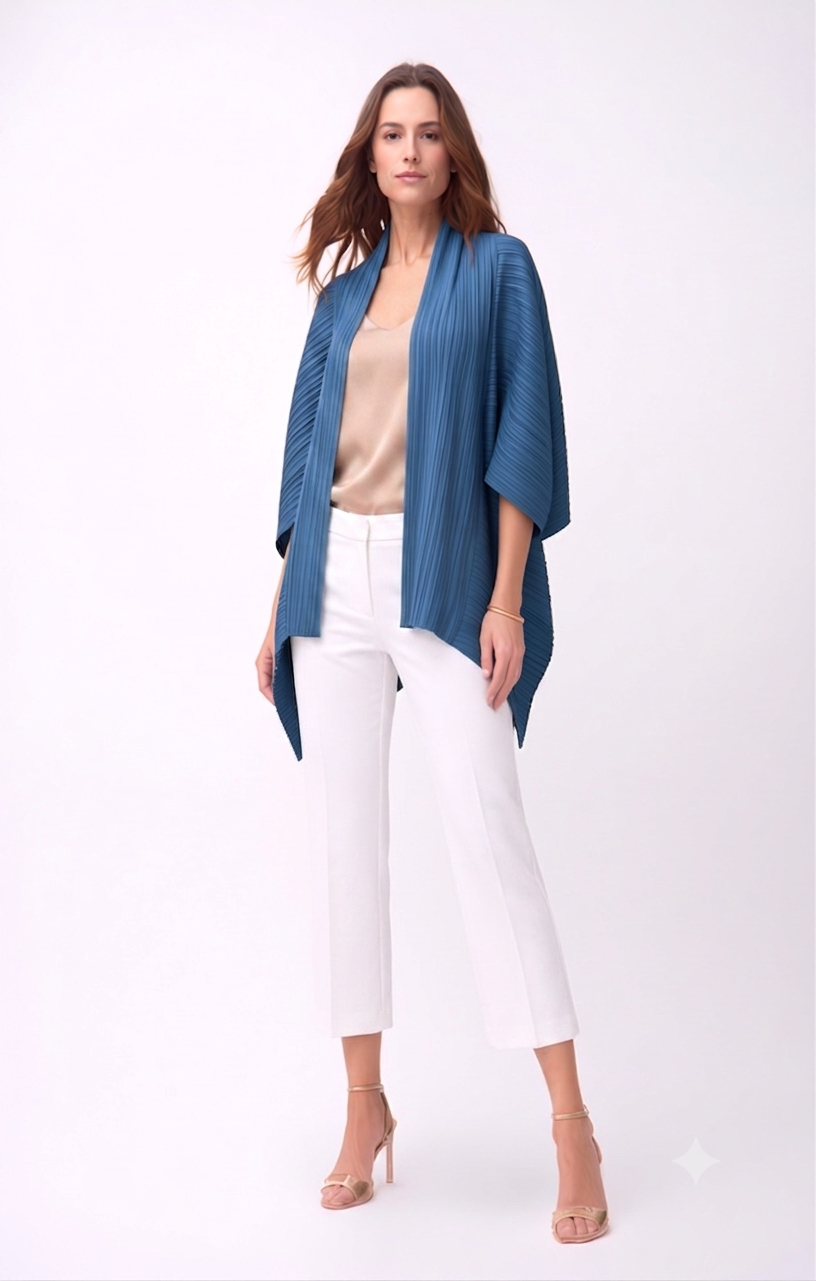 2-Way Pleated Kimono Jacket ‚One Size- Teal Blue