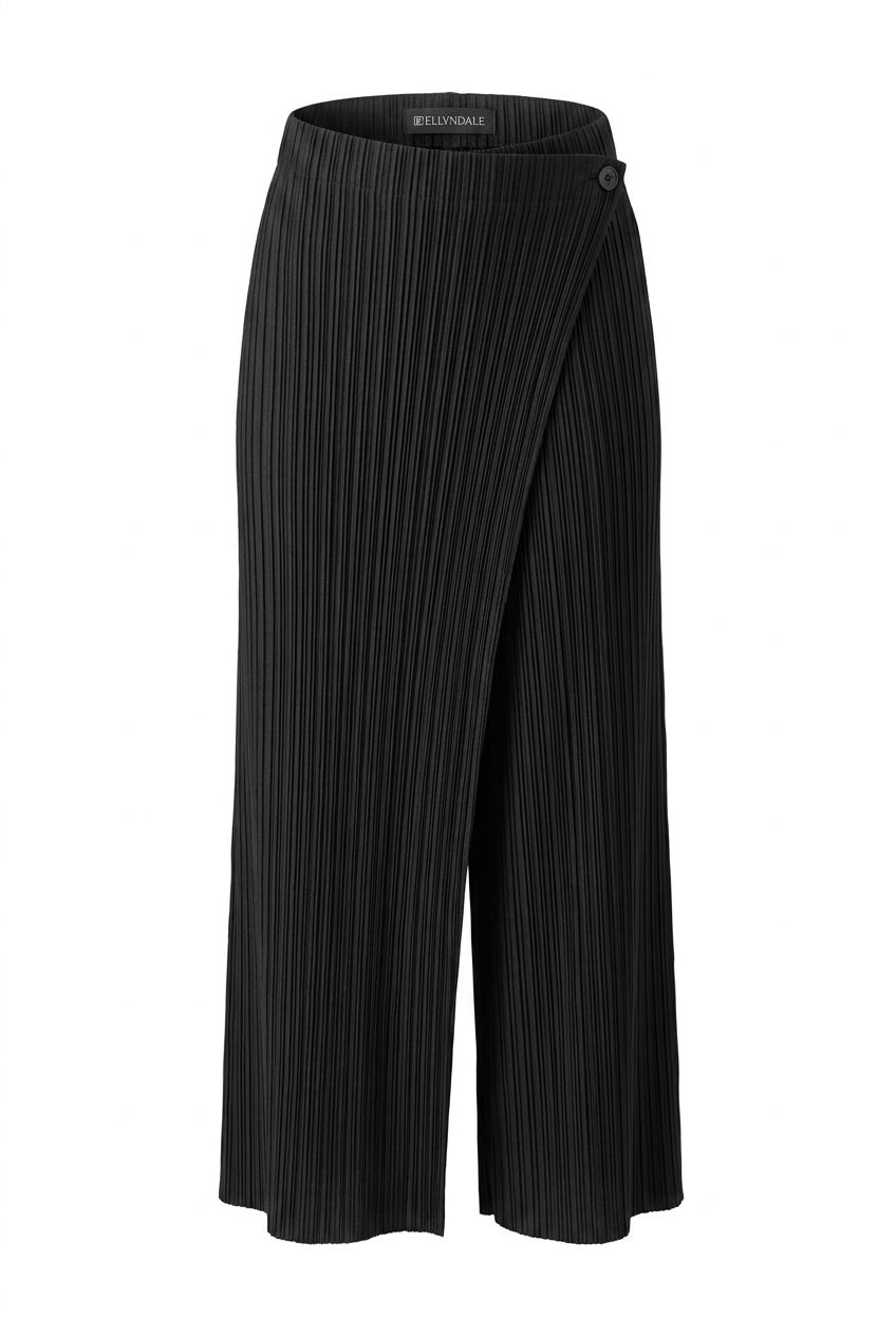 Pleated Pants with Pockets+Overlay front  (Black)