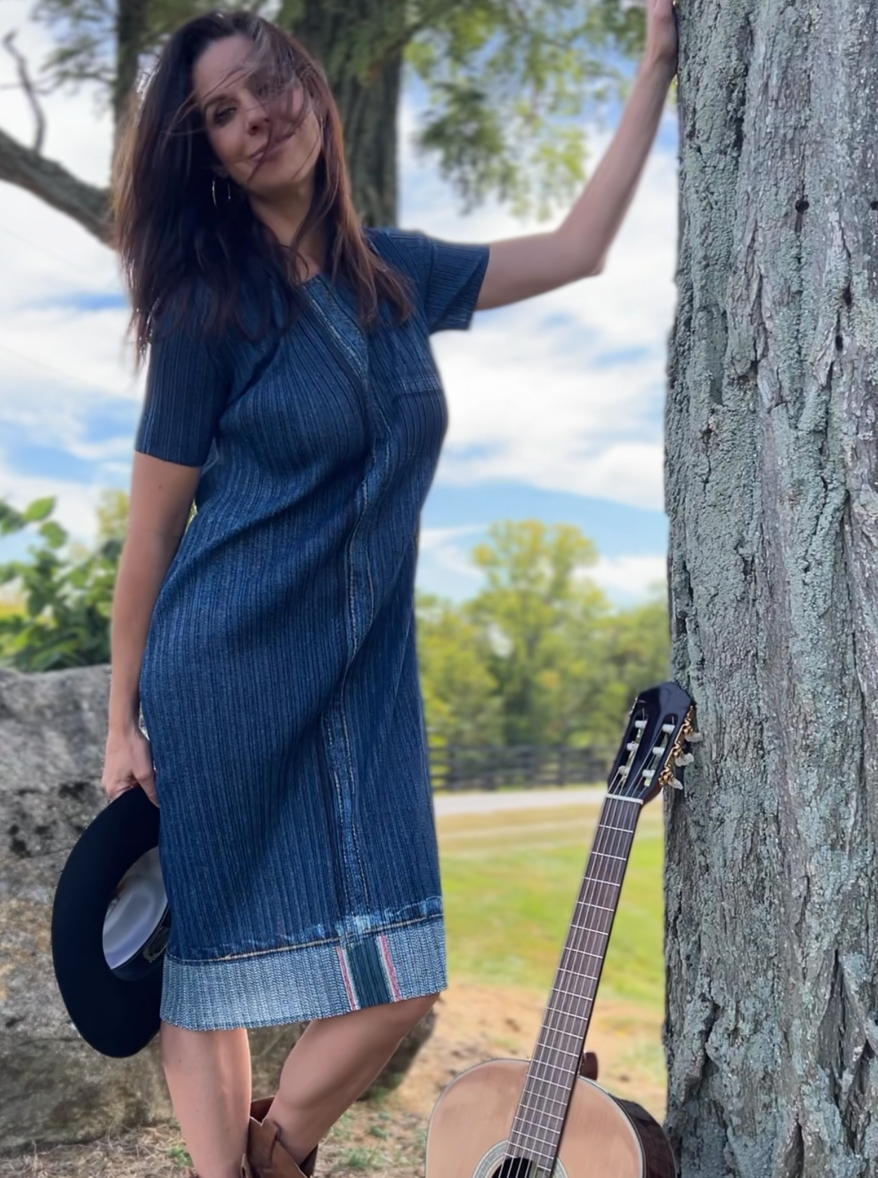 Denim Look Pleating Casual Short Sleeve Dress – Ellyndale