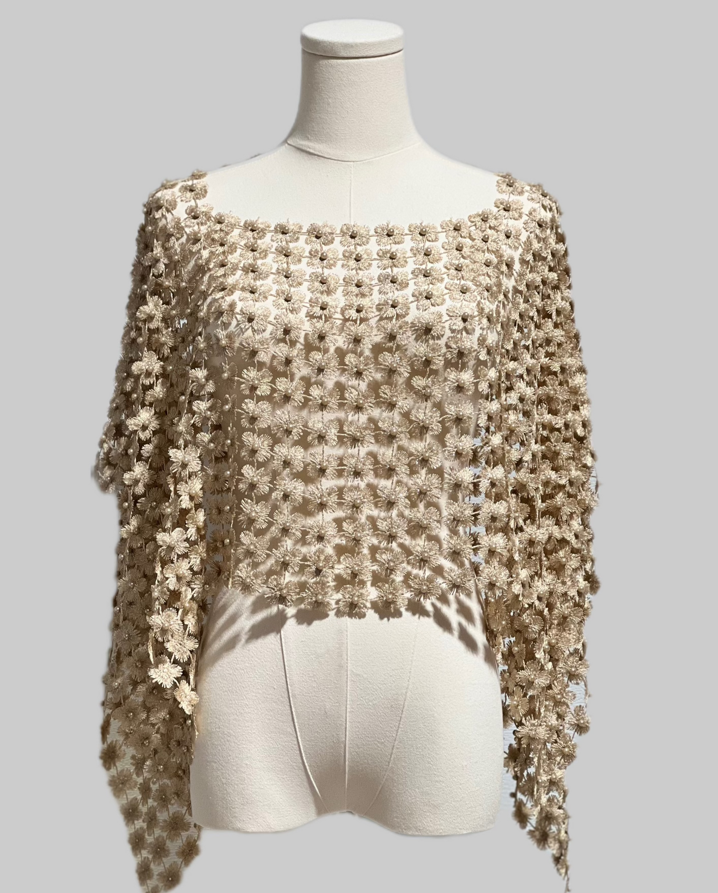 Lace Poncho with all over Pearls attached  (Champagne)