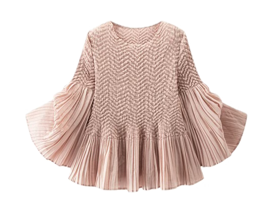 Pleated blouse top with flared sleeves & sweep (Pink)