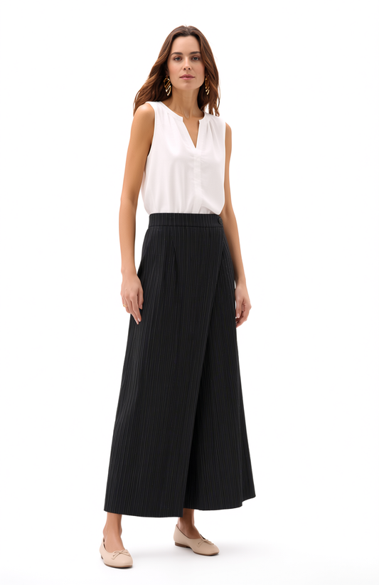 Pleated Pants with Pockets+Overlay front  (Black)