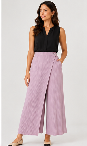 Pleated Pants with Pockets+Overlay front  ( Pink )