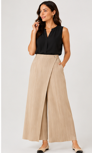 Pleated Pants with Pockets+Overlay front  ( Ivory )