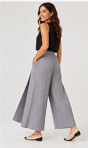 Pleated Pants with Pockets+Overlay front  ( Grey )