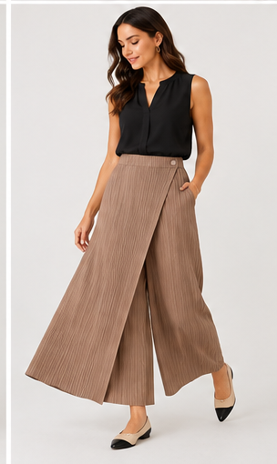 Pleated Pants with Pockets+Overlay front  ( Milk Tea )