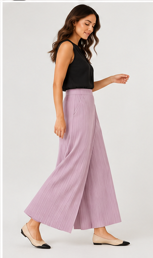 Pleated Pants with Pockets+Overlay front  ( Pink )