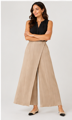 Pleated Pants with Pockets+Overlay front  ( Ivory )