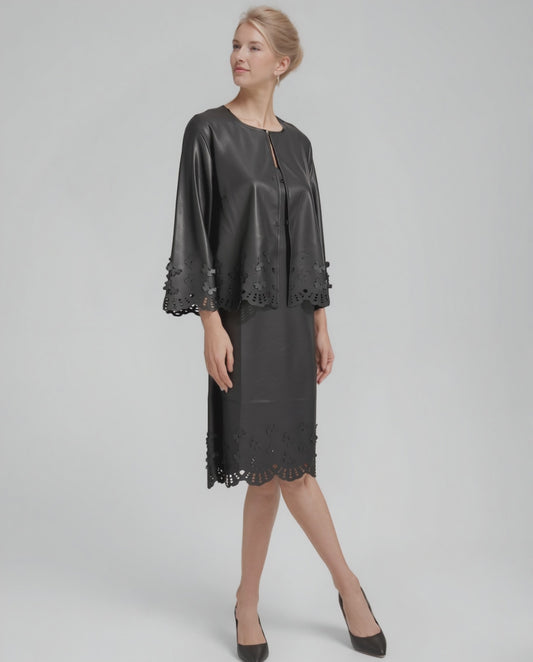 Faux Leather Laser cut butterfly short jacket (Black)