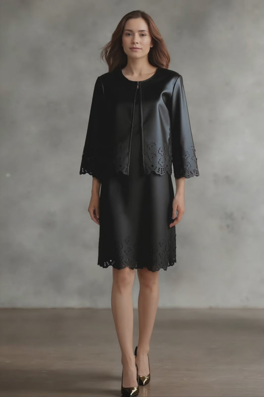 Faux Leather Laser cut butterfly short jacket (Black)