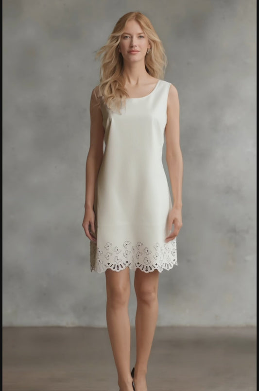 Faux Leather Laser cut butterfly shift dress (Cream)