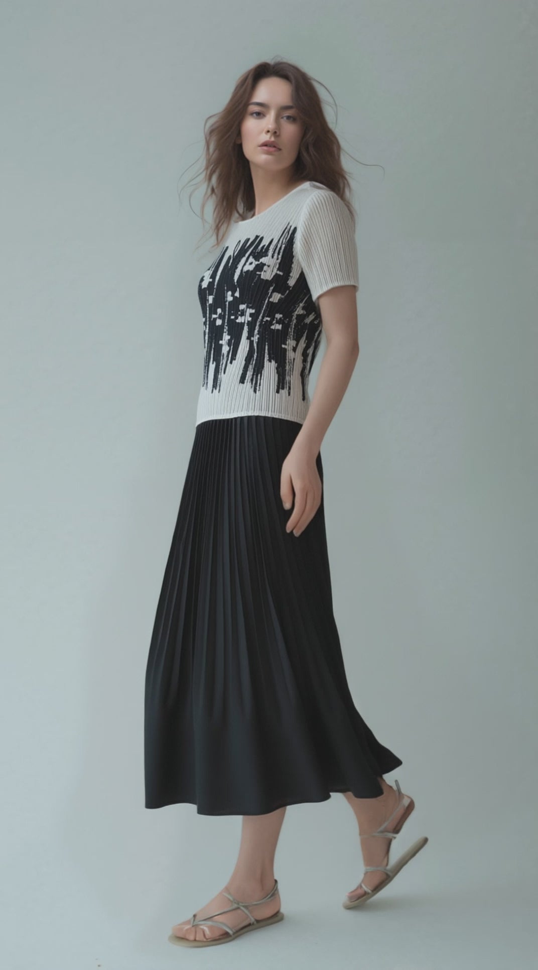 Pleated Sleeve Dress