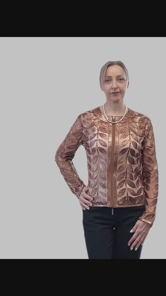 Faux Leather leaves jacket (New color ) Rosewood