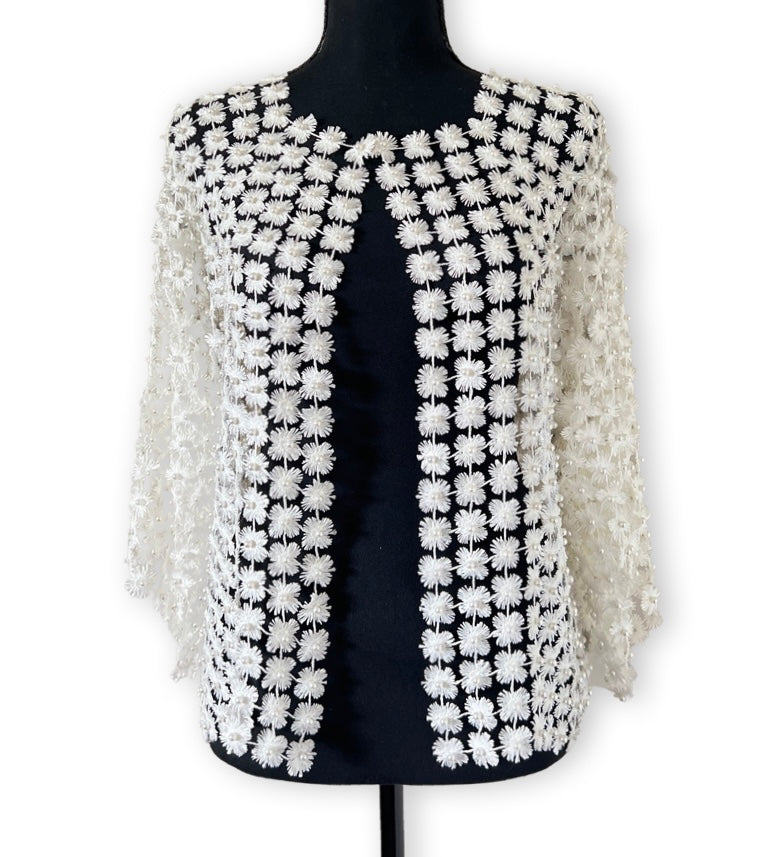 Short Lace coverup with all over Pearls attached  (Cream)