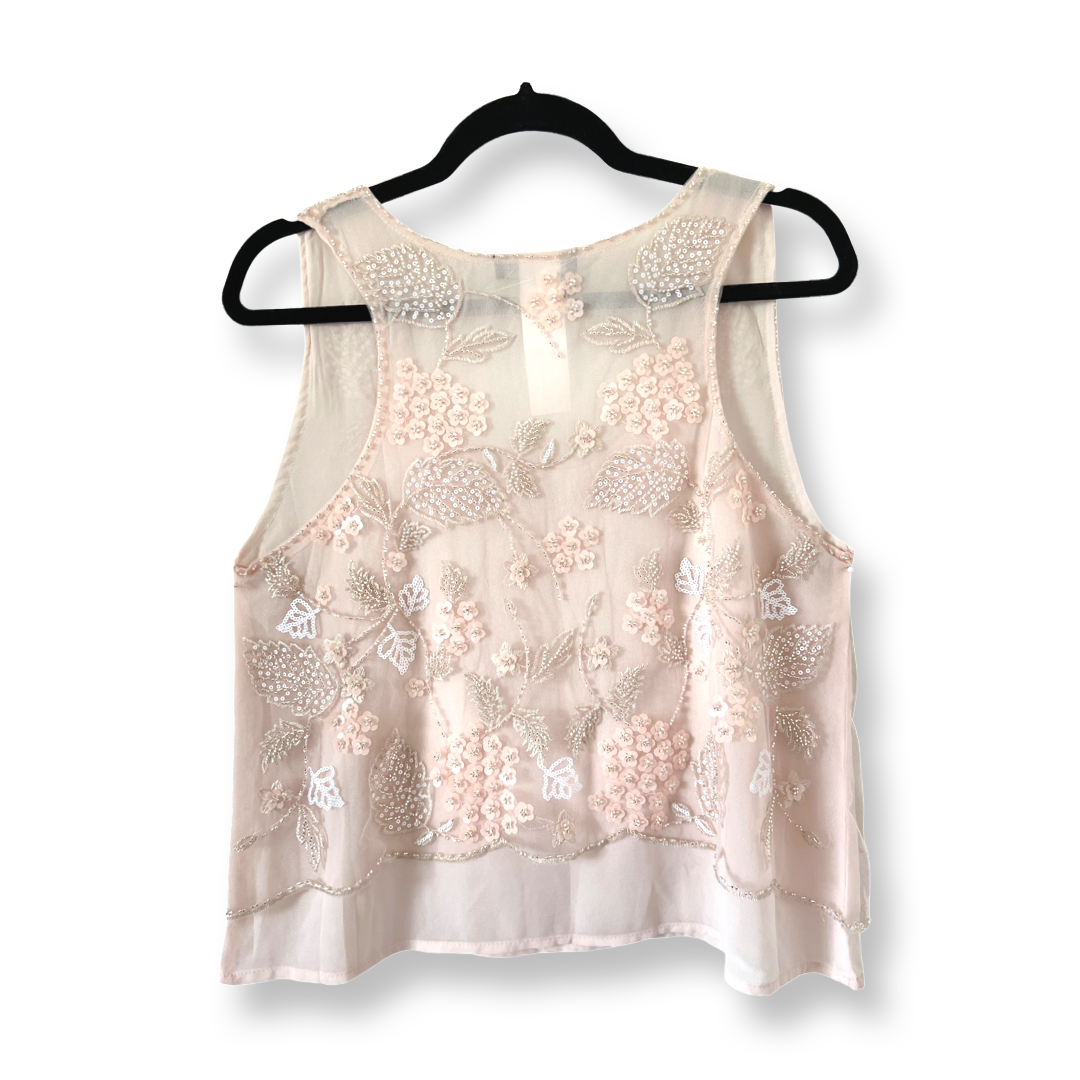 Beads & Sequins embroidered Chiffon Tank (Pink)