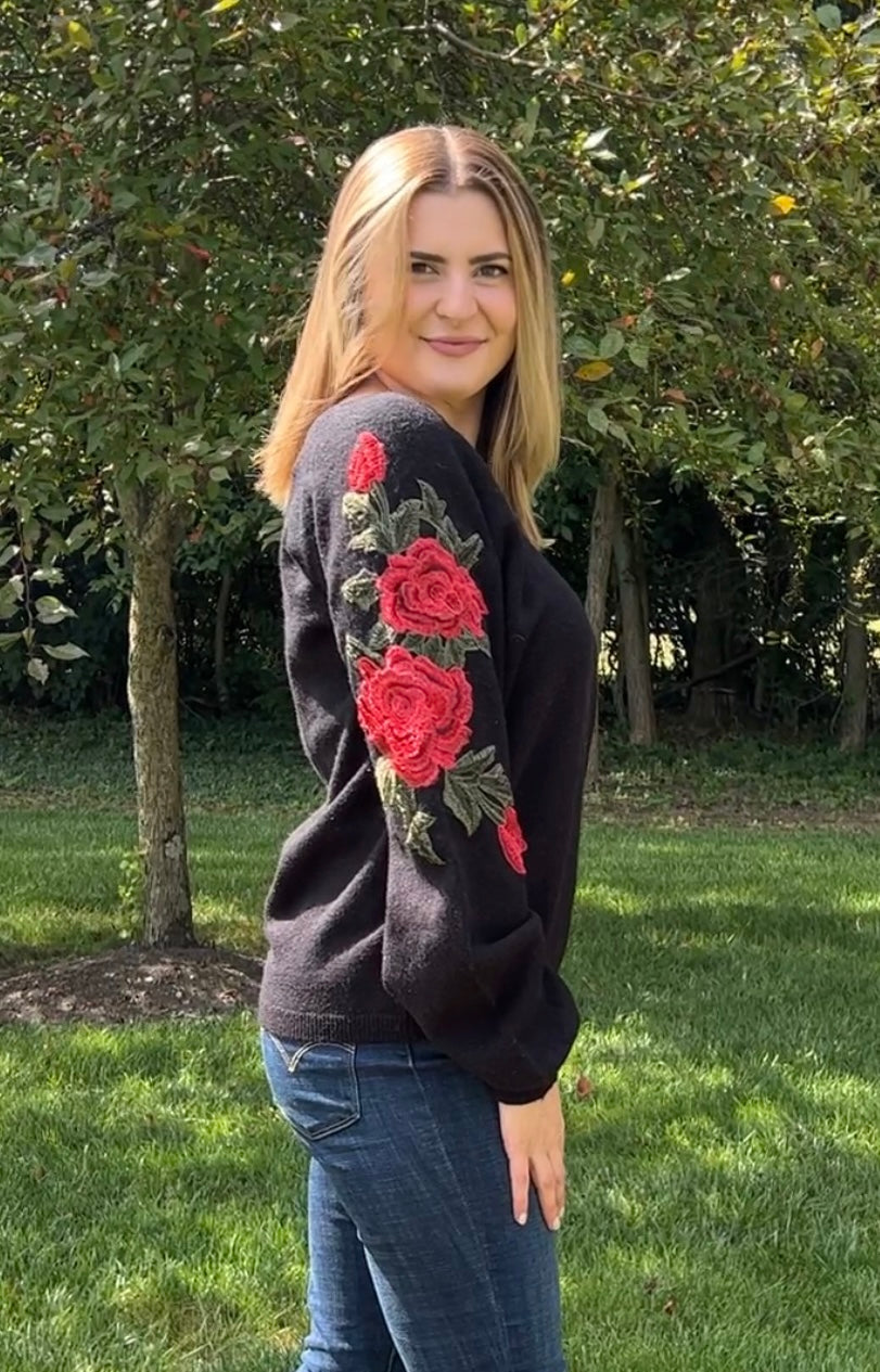 Rose embroidered sale sweater