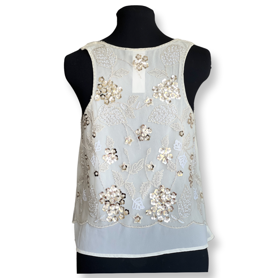 Beads & Sequins embroidered Chiffon Tank (Apricot)